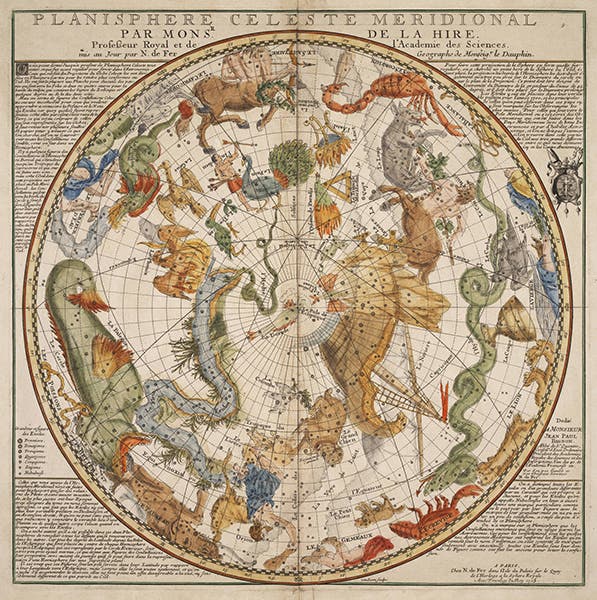 The southern constellations, Planisphere celeste meridional, Philippe de La Hire, 1705 (Linda Hall Library)
