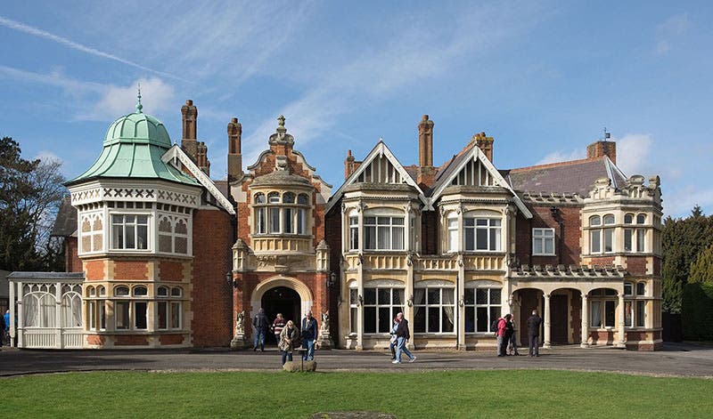 Bletchley Park, Buckinghamshire, where British cryptographers during World War II successfully cracked the Enigma cipher, photograph, 2017 (photo by DeFacto, Wikimedia commons)