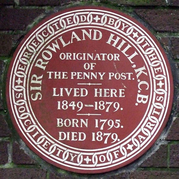 Brown plaque commemorating Rowland Hill, Sutton (Blueplaqueplaces.co.uk)