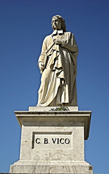 Marble statue of Giambattista Vico, erected in the Villa Comunale in Naples in 1861, recent photograph (alternanza3al.tumblr.com)