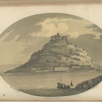 Saint Michael Mount, aquatint by Samuel Alken after drawing by Thomas Rackett, in Observations Relative Chiefly to the Natural History, Picturesque Scenery, and Antiquities, of the Western Counties of England, by Willam George Maton, vol. 1, p. 196, 1797.