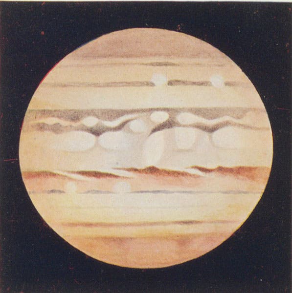 The planet Jupiter, by T.E.R. Phillips, detail of a larger plate, in Annie and Edward Maunder, The Heavens and Their Story, 1908 (Linda Hall Library)