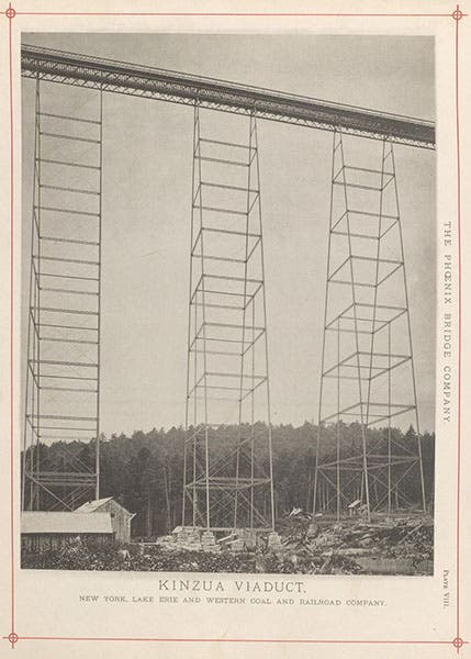 Towers of the original Kinzua Viaduct, lithograph, Album of Designs of the Phoenix Bridge Company, plate 8, 1885, copy 2 (Linda Hall Library)