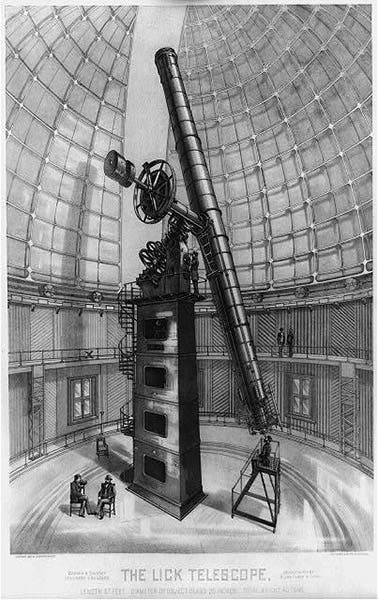 The James Lick 36-inch refractor on Mount Hamilton, steel engraving, undated, Library of Congress (loc.gov)