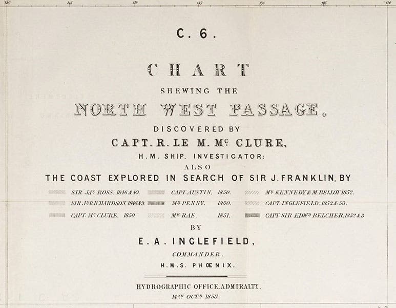 Title caption, detail of map of a Northwest passage, by Edward Augustus Inglefield, Papers Relative to the Recent Arctic Expeditions in Search of Sir John Franklin and the Crews of H.M.S. “Erebus” and “Terror” (an Arctic Blue Book), bound in at end, 1854 (The Linda Hall)