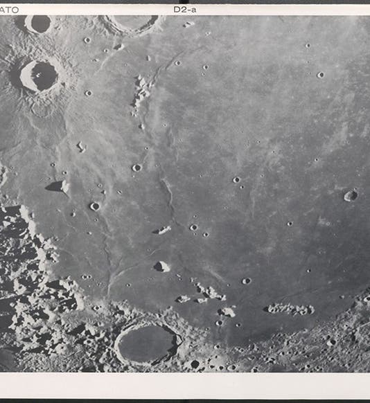 The lunar crater Plato and the Mare Imbrium (Sea of Rains), photograph taken by Francis Pease with the 100-inch Hooker telescope, Sep. 15, 1919, in Photographic Lunar Atlas, by Gerard P. Kuiper, 1960 (Linda Hall Library)
