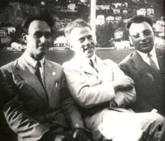 Enrico Fermi (left), Werner Heisenberg (center) and Wolfgang Pauli at Lake Como in 1928 (Researchgate.net)