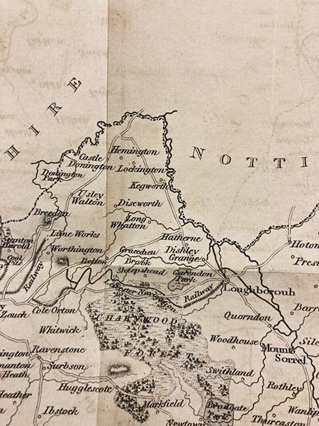 egion around Dishley Grange in north-northwest Leicester, detail of a map of Leicestershire (see sixth image), in William Pitt, General View of the Agriculture of the County of Leicester, 1809 (Linda Hall Library)
