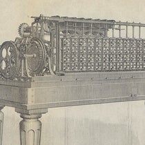 Scheutz difference engine no. 2 at the Dudley Observatory, detail of engraving, Annals of the Dudley Observatory, vol. 1, p. 118, 1866 (Linda Hall Library)