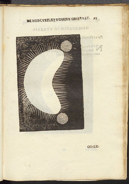 Venus, with two moons, woodcut, Francesco Fontana, Novae coelestium, 1646 (Linda Hall Library)