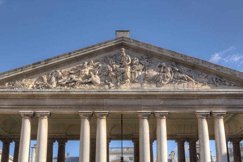 The Nelson pediment, sculpted of Coade stone by Joseph Panzetta, after a design by Benjamin West, 1813 (Wikimedia commons)