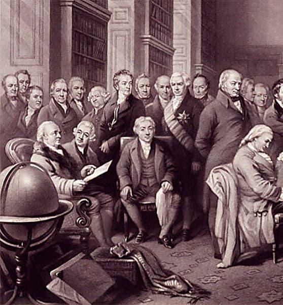 Detail of “Distinguished Men of Science Living in 1807-08,” engraving by George Zobel and William Walker; Davies Gilbert is at center rear, just behind and to the left of the man with sash and star (Joseph Banks), 1862 (National Portrait Gallery, London)