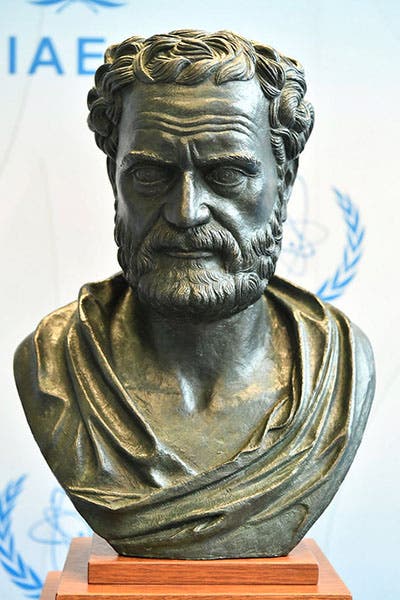Bust thought to represent Democritus, a copy of an ancient Greek bust, presented by the Greek government to the International Atomic Energy Agency, Vienna, 2020 (flickr.com)