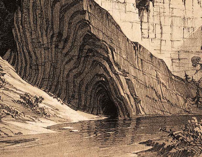 "Gorge of the River Tchussovaya,” detail, drawn by Roderick Murchison and lithographed by Louis Haghe, in Murchison et al., The Geology of Russia, 1845 (Linda Hall Library)