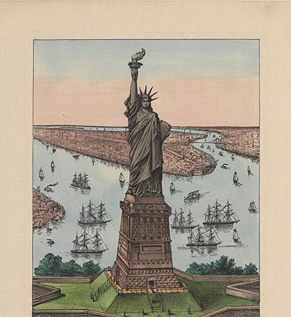 Statue of Liberty, hand-colored lithograph, Currier & Ives, 1885 (one year before the statue was dedicated), Metropolitan Museum of Art (metmuseum.org)