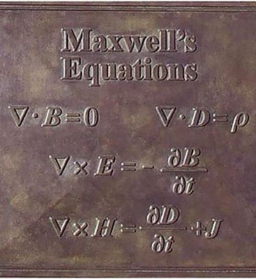 Maxwell’s equations on a bronze plaque, George St., Edinburgh, near the Maxwell statue (Wikimedia commons)