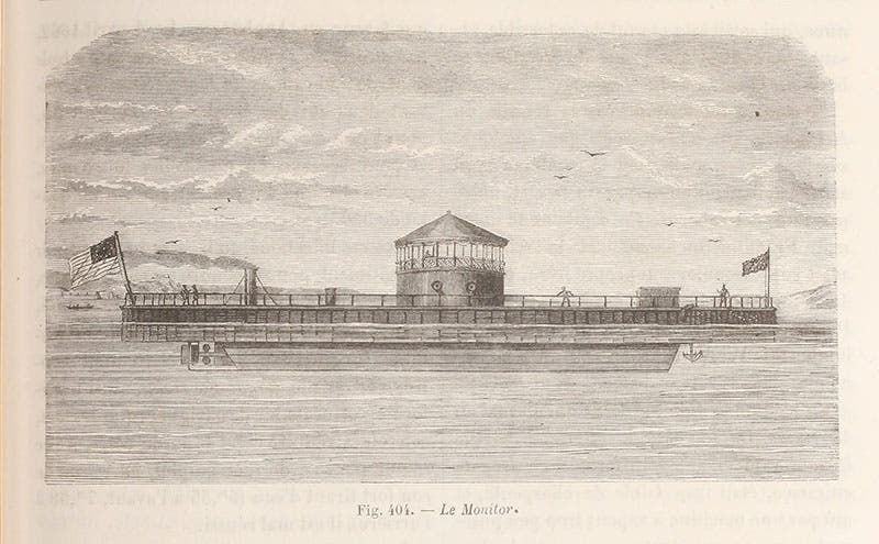USS Monitor, wood engraving in Louis Figuier, Les merveilles de la science, vol. 3, p. 561, 1867 (Linda Hall Library)