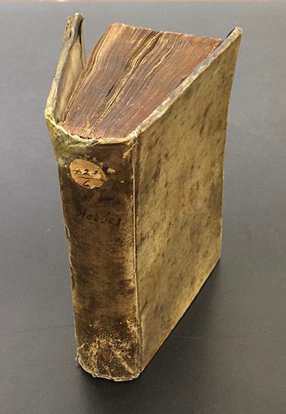 View of the cover and spine of the sammelband that contains the four John Wallis polemics against Thomas Hobbes (Linda Hall Library) er for Fri