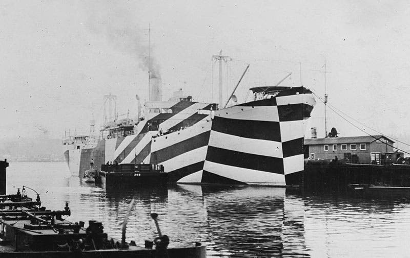 USS West Mahomet, in dazzle camouflage, 1918 (Wikimedia commons)
