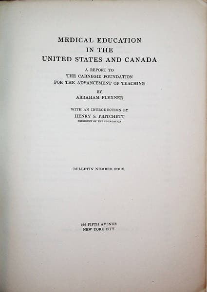 Title page of the <i>Flexner Report</i>, 1910 (Biomedrarebooks.com)