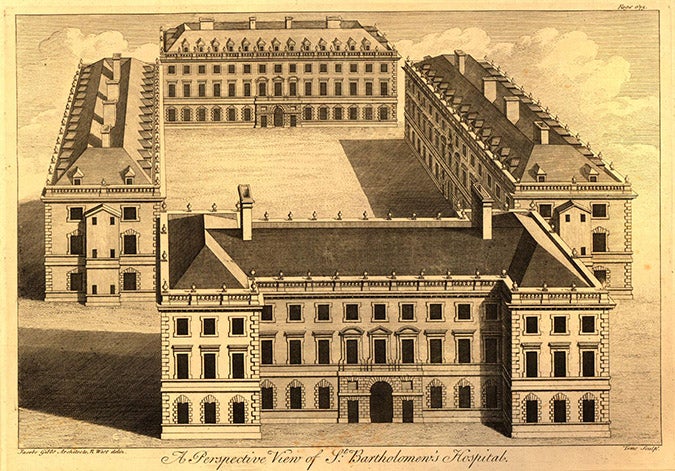 St. Bartholomew’s Hospital, London, engraving in William Maitland, The History of London, 1739 (British Museum)