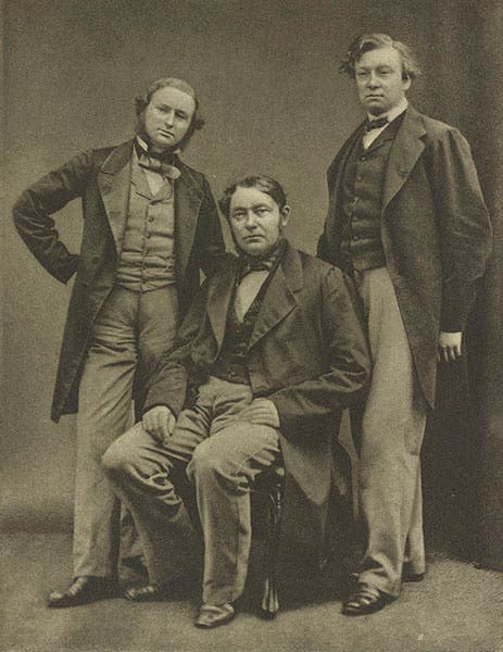 Gustav Kirchhoff (left), Robert Bunsen (center) and Henry Enfield Roscoe, photograph, 1862 (Science History Institute)