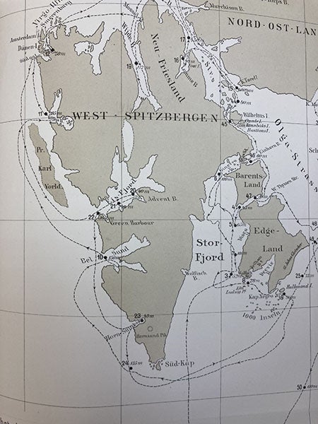 Map of the dredging stations around West Spitzbergen, Svalbard, in Fritz Schaudinn and Fritz Römer, Fauna Arctica, vol. 1, 1900 (Linda Hall Library)
