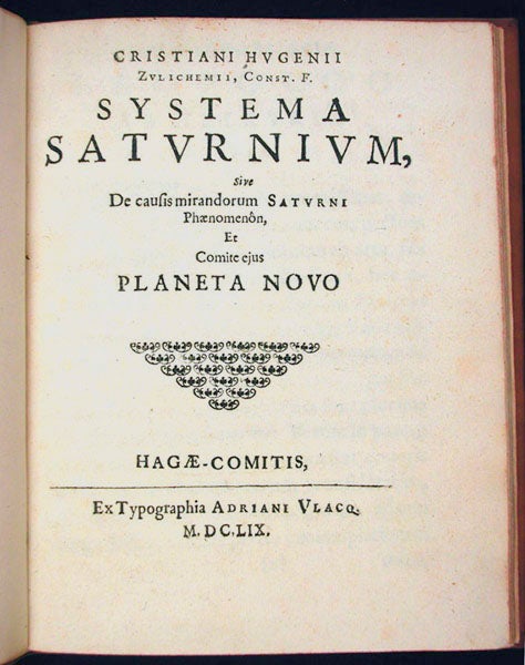 Titlepage, Christiaan Huygens, Systema saturnium, 1659 (Linda Hall Library)
