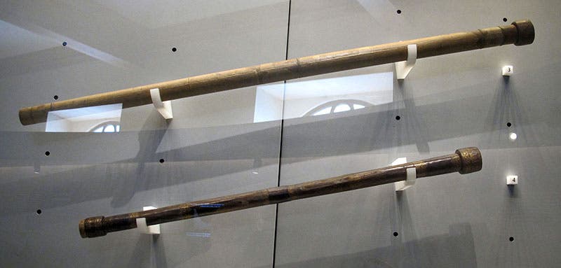Two original Galileo telescopes, without lenses, in the Museo Galileo, Florence (Wikimedia commons)