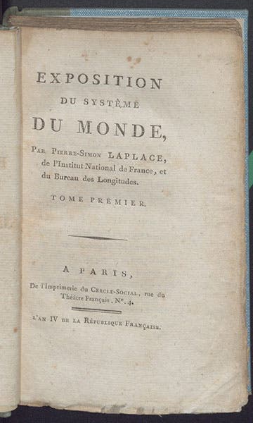 Titlepage, Pierre-Simon Laplace, Exposition du système du monde, 1796 (Linda Hall Library)