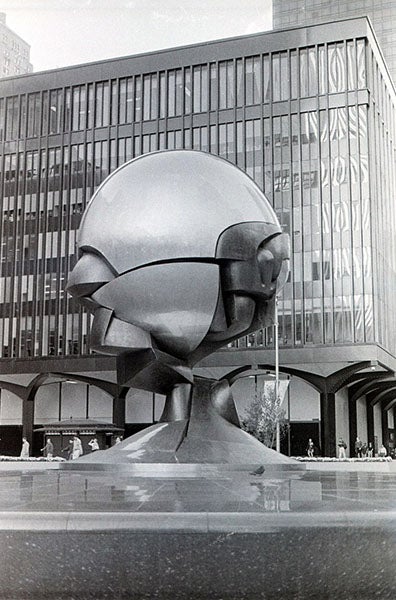 The Sphere, sculpture in bronze, installed in 1971, World Trade Center, New York City (Wikimedia commons)