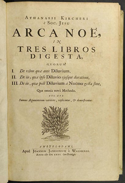 Title page, Arca Noë, by Athanasius Kircher, 1675, copy 2 (Linda Hall Library)