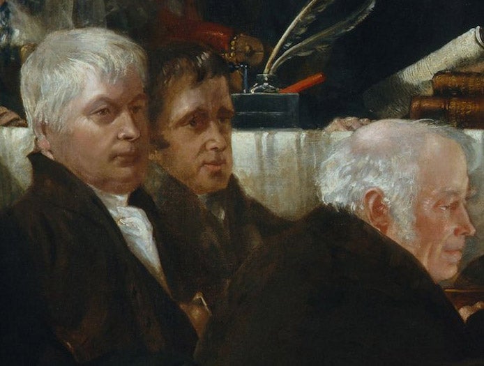 Detail of fourth image; William Allen is at right, Samuel Gurney is on the left, and Josiah Forster at center (Wikimedia.commons)