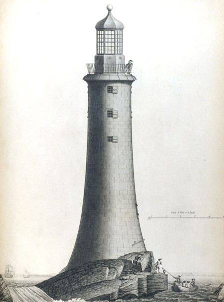 Eddystone Lighthouse south elevation. Image source: Smeaton, John. A Narrative of the building and a description of the construction of the Edystone Lighthouse with stone. London: Printed for the author by H. Hughs, 1791.
