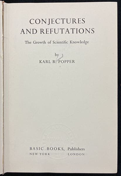 Title page, Conjectures and Refutations: The Growth of Scientific Knowledge, by Karl Popper, 1962 (Linda Hall Library)