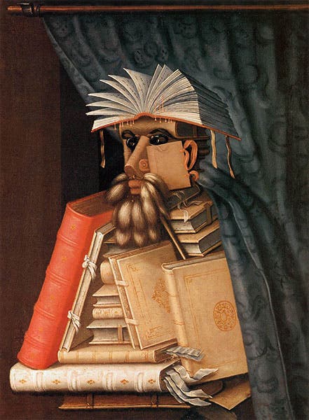 The Librarian, oil on canvas, by Giuseppe Arcimboldo, 1566, Skokloster Castle, Bålsta (Stockholm) (wga.hu)