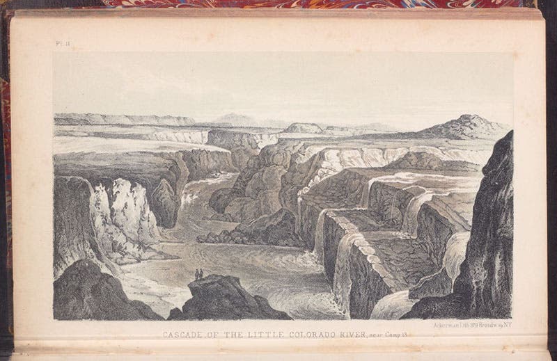 Falls on the Little Colorado River, engraving after a sketch by Richard Kern, in Report of an Expedition down the Zuni and Colorado Rivers, by Lorenzo Sitgreaves, scenic plate 11, 1854 (Linda Hall Library)