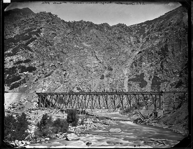 Newly completed bridge over the Weber River at Devil’s Gate, Wyoming, imperial collodion glass negative, by Andrew J. Russell, 1868, Oakland Museum of California (collections.museumca.org)