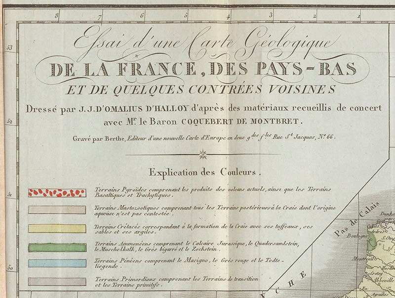 Map legend with colors, detail of first image, 1822 (Linda Hall Library)