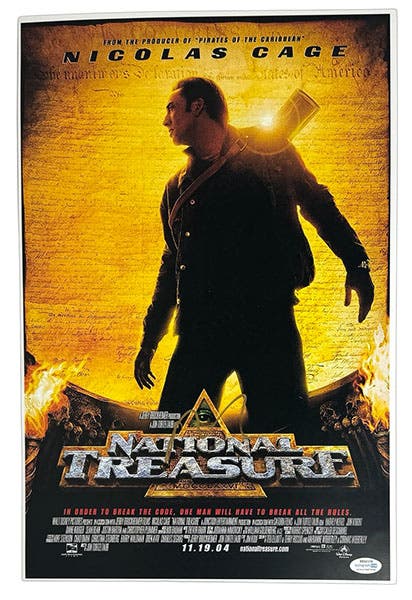 Movie poster, National Treasure, with Nicolas Cage as Benjamin Franklin Gates, 2004 (https://www.movie-poster.org)