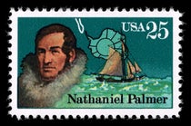 25¢ stamp honoring Nathaniel Palmer, U.S. Postal Service, 1988, designed by Dennis Lyall, U.S. Postal Museum, Smithsonian Institution (postalmuseum.si.edu)