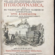 Title page with engraved vignette, Hydrodynamica: sive de viribus et motibus fluidorum commentarii, by Daniel Benoulli, 1738 (Linda Hall Library)