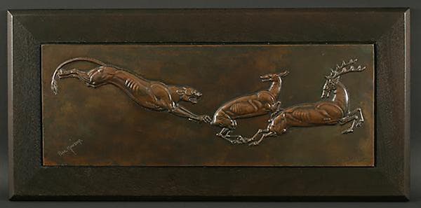 Puma Chasing Two Deer, bronze, by Paul Manship, 1916, sold by Conner-Rosenkranz Sculpture (crsculpture.com)