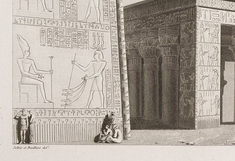 Detail of first image, the temple at Philae, showing the plate signature: “Jollois et Devilliers delt.” (Linda Hall Library)
