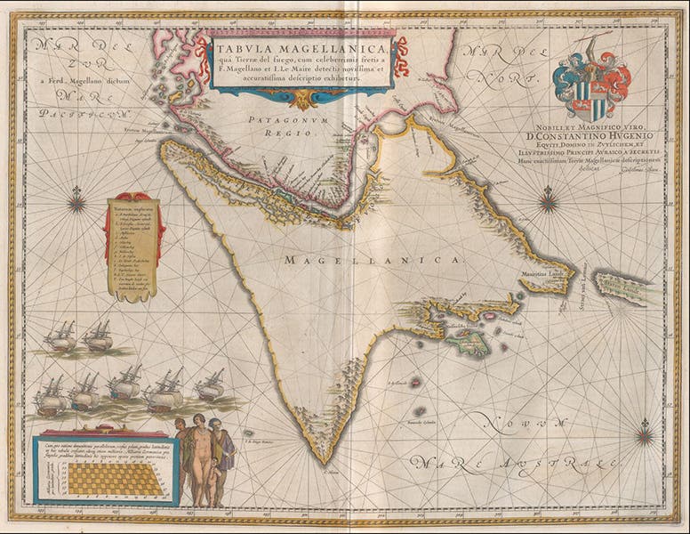 Map of Magellanica, hand-colored engraving, Atlas maior, by Joan Blaeu, vol. 11, foll. p. 191, 1662 (Linda Hall Library)