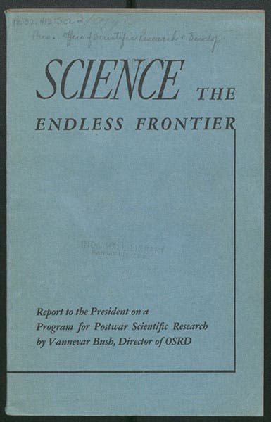Front cover, Science, the Endless Frontier: A Report to the President, by Vannevar Bush, 1945 (Linda Hall Library)