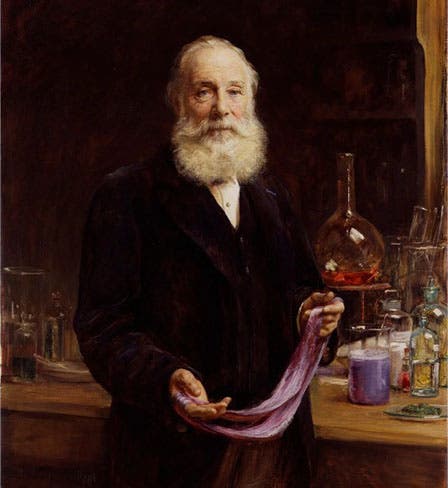 Portrait of William Henry Perkin, holding a piece of cloth dyed mauve, oil on canvas, by Arthur Stockdale Cope, 1906, National Portrait Gallery, London (npg.org.uk)