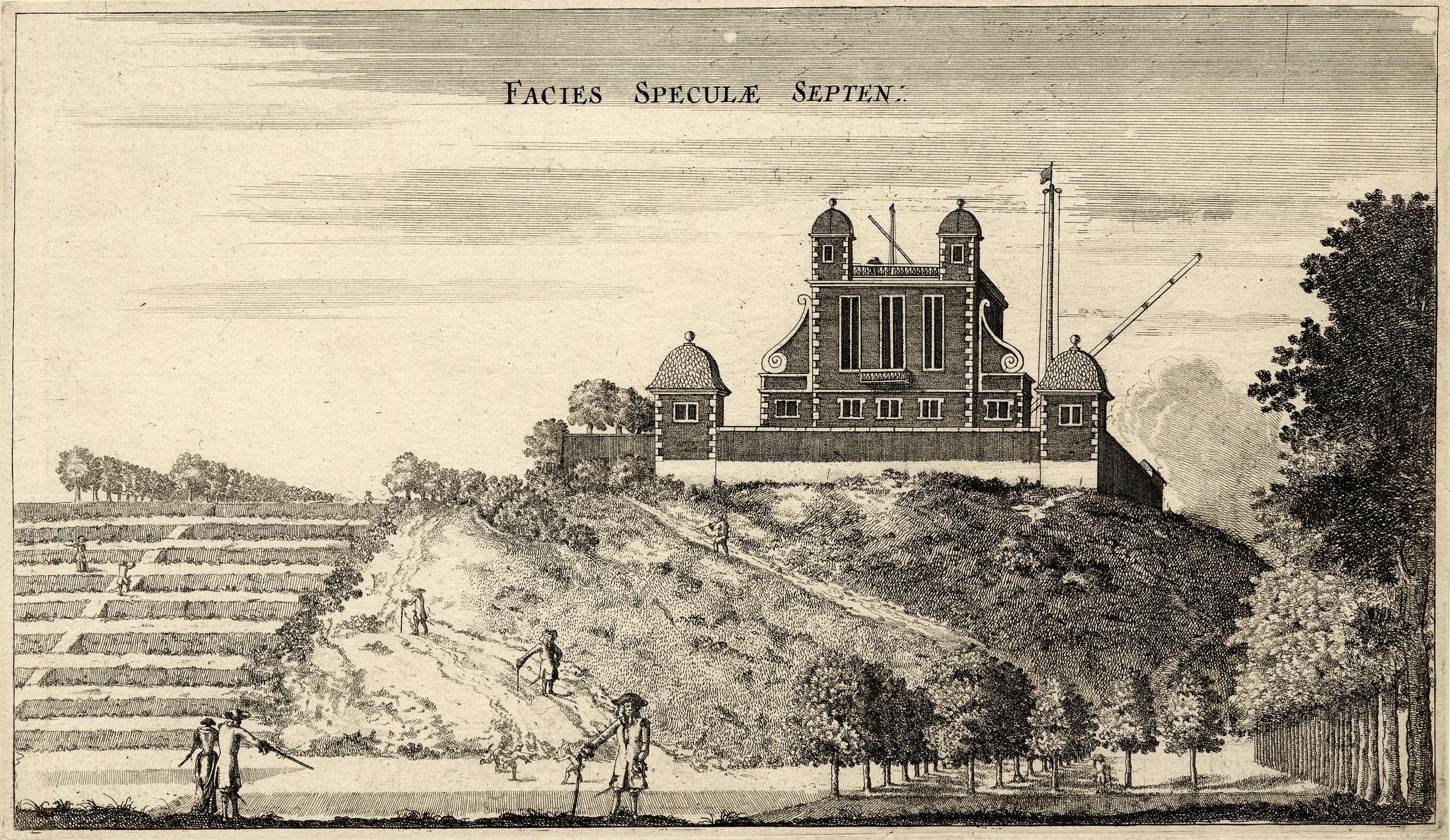 View of Greenwich Observatory from the north. 1676 Etching