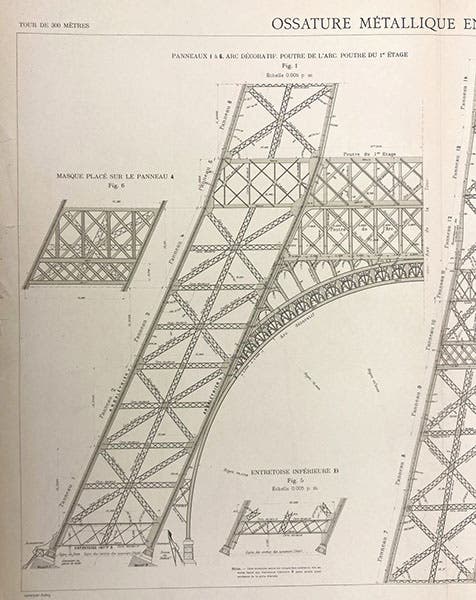 Engineer’s diagram of the base of one of the legs, La tour de trois cents mètres, by Gustave Eiffel, 1900 (Linda Hall Library)