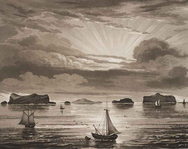 Staffa and other isles in the Hebrides, aquatint, Charles-Louis-Fleury Panckoucke, L'Ile de Staffa et sa grotte basaltique, 1831 (Linda Hall Library)